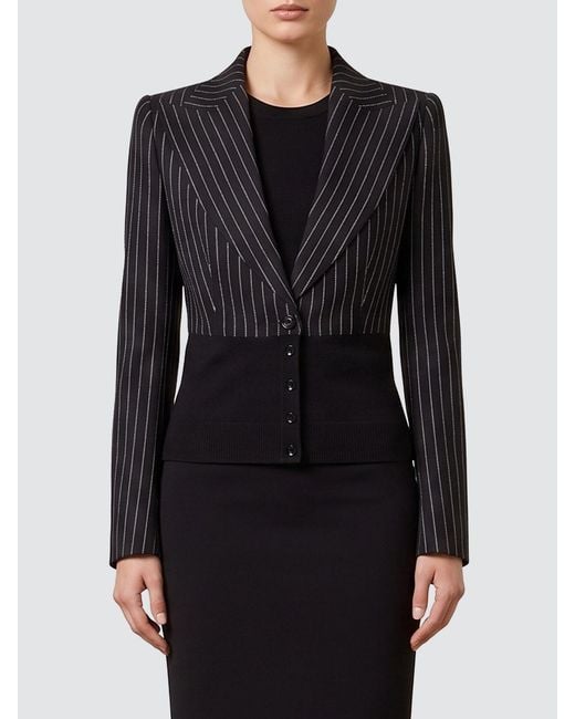 Dolce & Gabbana Black Dolce &Amp Gabbana Slim Fit Pinstriped Wool Single-Breasted Blazer With Peak Lapels