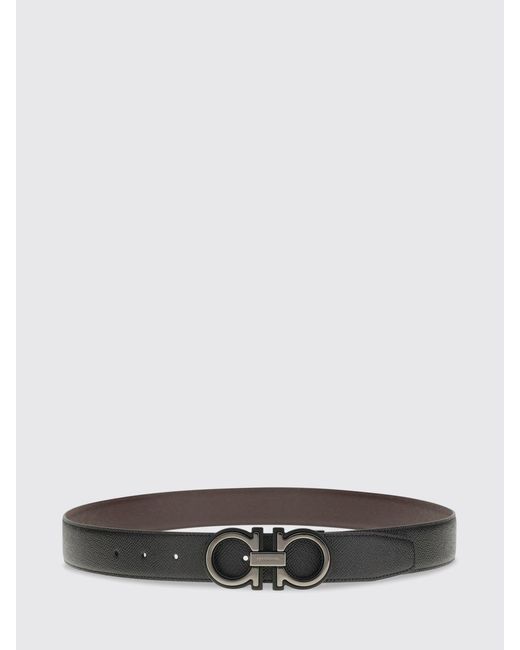 Ferragamo Black Gancini Calf Leather Belt for men