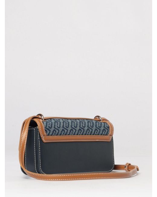 Liu Jo Blue Faux Leather And Canvas Bag With Jacquard Monogram