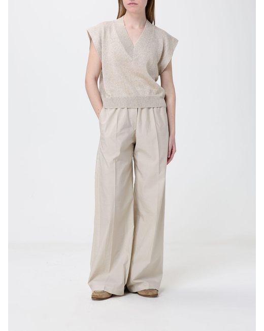 Brunello Cucinelli Natural Wide Leg Poplin Trousers