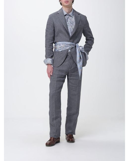 Etro Blue Cotton Shirt With Paisley Print for men