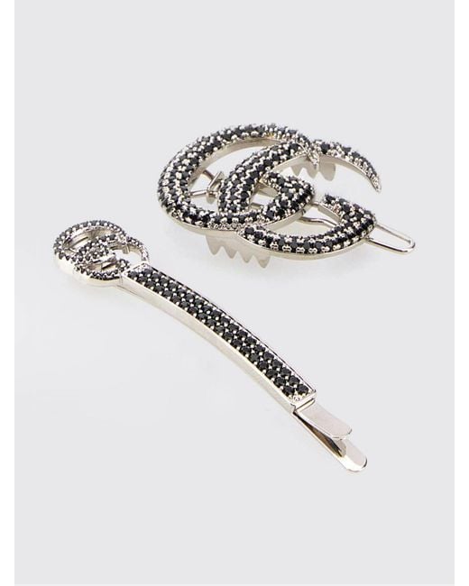 Gucci White Set Of 2 Metal And Rhinestone Hair Clips