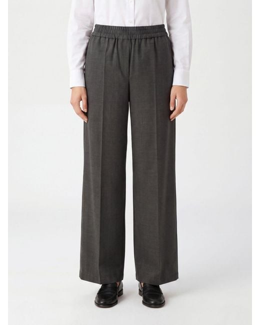 Brunello Cucinelli Gray Wool Blend Wide-Leg Trousers With Elasticated Waist