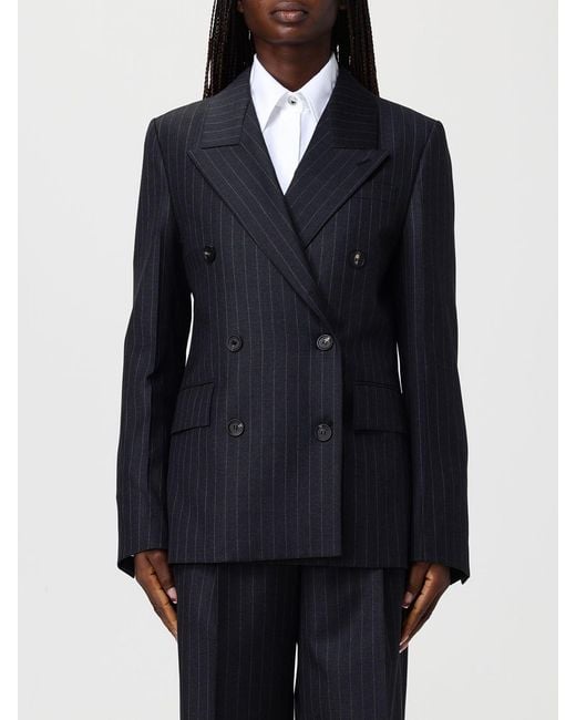 Ferragamo Blue Pinstriped Wool Double-Breasted Blazer