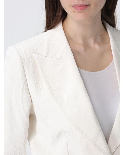 Etro White Single-Breasted Jacquard Cotton Blend Blazer