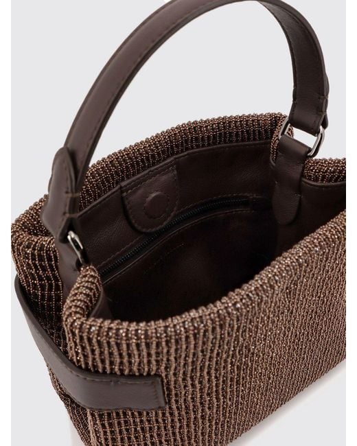 Brunello Cucinelli Brown Essence Mini Leather Handbag With Embroidery