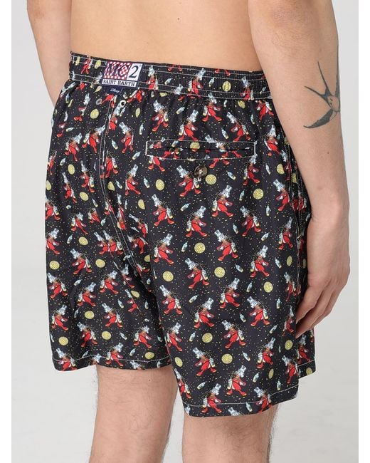 Mc2 Saint Barth Black Printed Swim Trunks With Side Pockets for men