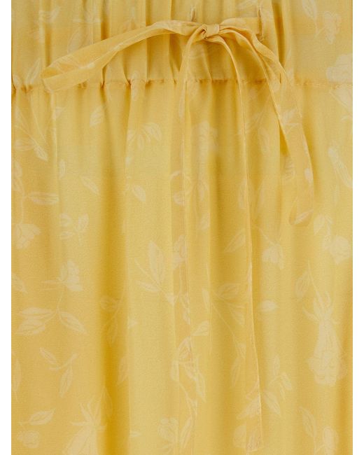Grifoni Yellow Floral-Pattern Pleated Viscose Midi Skirt With Drawstring Waist
