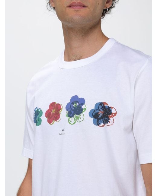 Paul Smith White All-Over Floral Print Organic Cotton T-Shirt With Logo for men