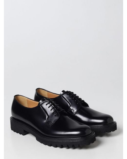 Church's Black Shannon T Derby Shoes In Brushed Leather