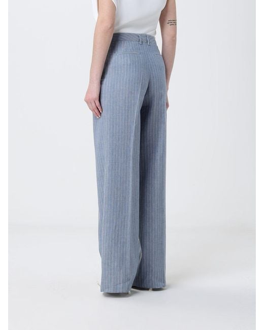 PT Torino Blue Pinstriped Linen And Cotton Palazzo Trousers