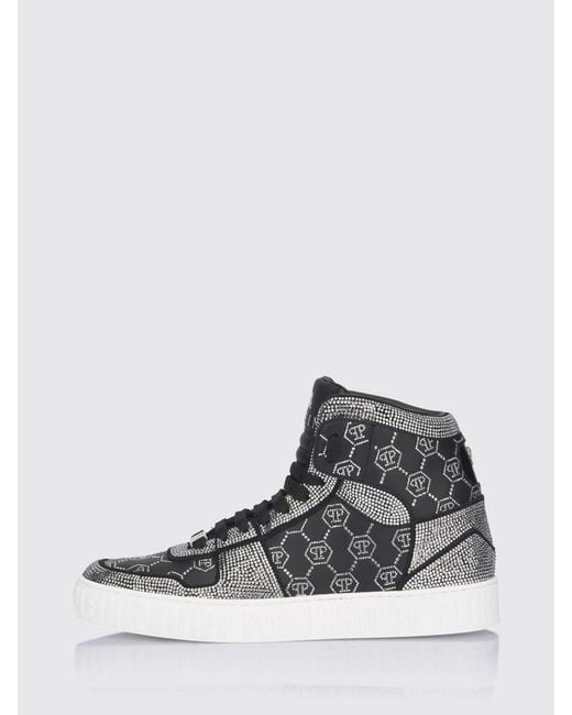 Philipp Plein White Leather Sneakers With Applied Rhinestones for men