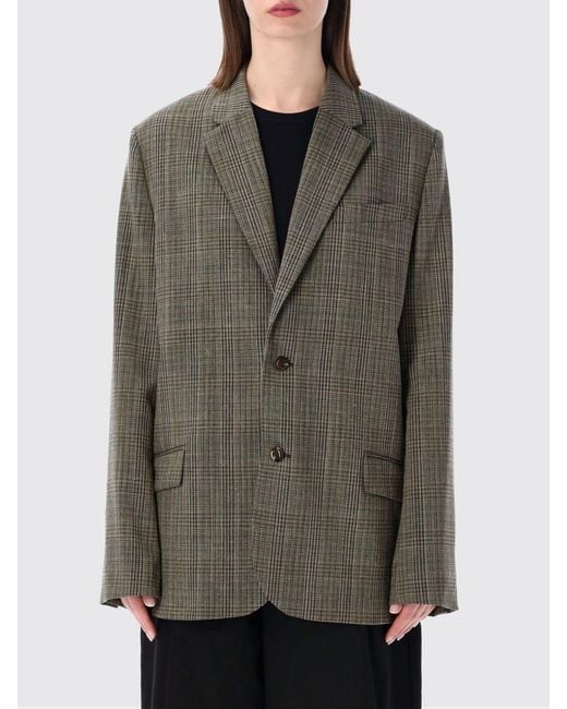 Soeur Gray Single-Breasted Check Wool-Blend Blazer