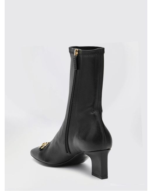 Gucci Black Signora Stretch Leather Ankle Boots With Horsebit And Block Heel