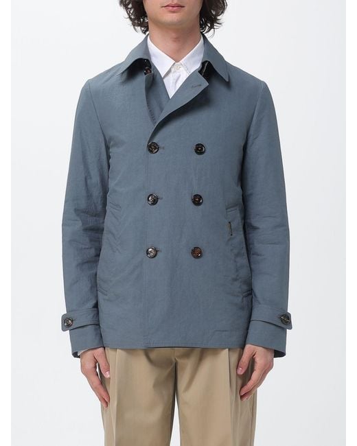 Moorer Blue Double-Breasted Trench Coat for men
