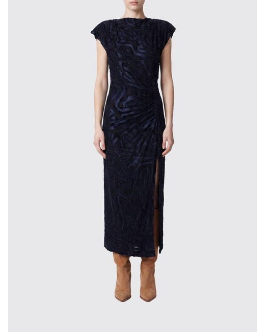 Isabel Marant Blue Ladan Sleeveless Padded-Shoulder Midi Sheath Dress