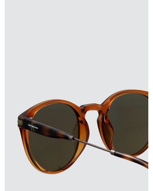 Calvin Klein White Rounded Tortoiseshell Acetate Sunglasses for men