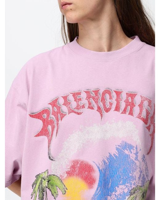 Balenciaga Pink Oversized Graffiti Print Cotton T-Shirt