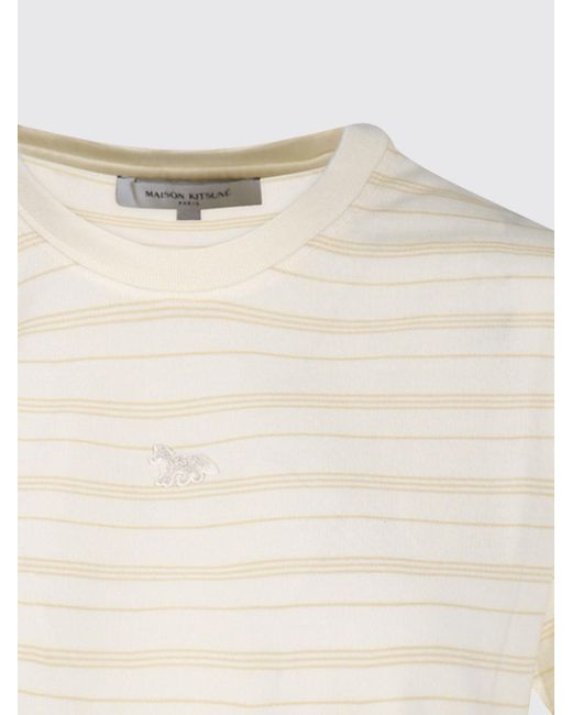 Maison Kitsuné White Maison KitsunÉ Striped Cropped Lyocell T-Shirt With Embroidered Logo