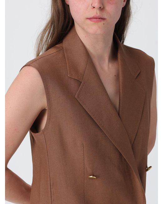 Tagliatore Brown Double-Breasted Linen Vest