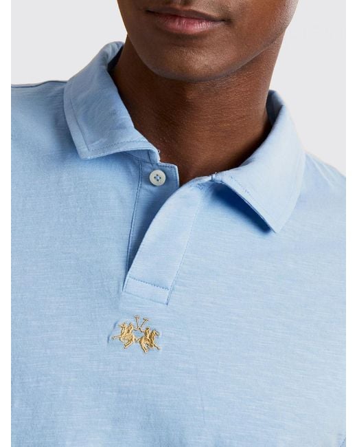 La Martina Blue Cotton Polo for men