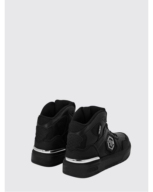 Philipp Plein Black Monogram Leather High-Top Sneakers With Hexagon Logo for men