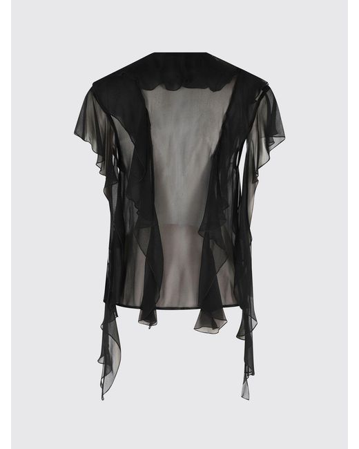 Erika Cavallini Semi Couture Black Georgette Shirt With Ruffles