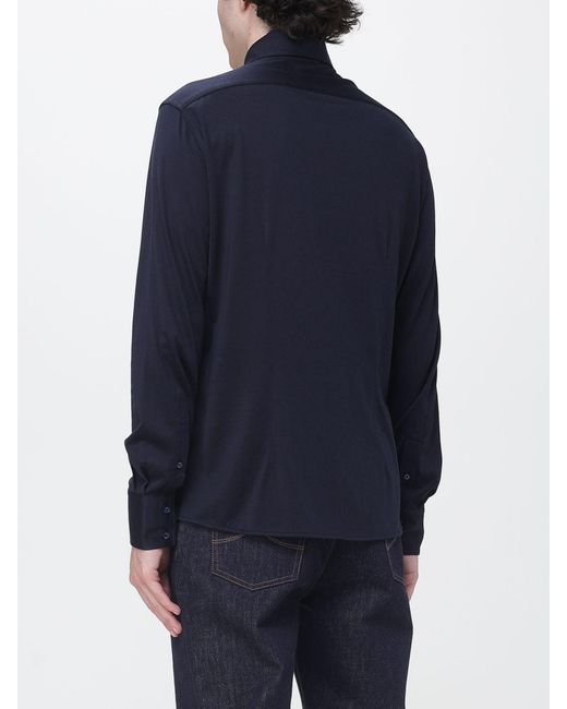 Brunello Cucinelli Blue Slim Fit Cotton And Silk Shirt With French Collar for men