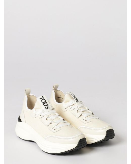 Tod's White Knit And Leather Sneakers