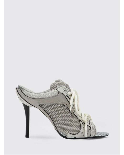 Balenciaga White Stapler Mesh Mules With Mid Stiletto Heel