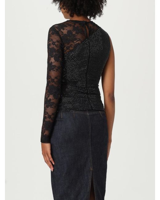 Self-Portrait Black Elegant Top With Lace Detail And One Sleeve