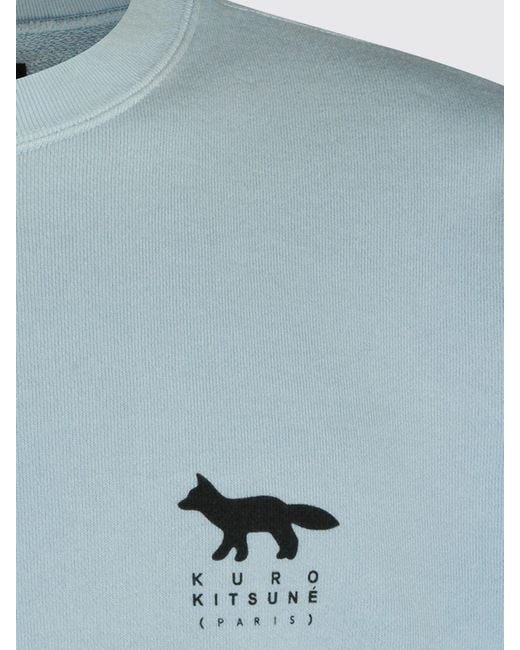 Maison Kitsuné Blue Maison Kitsun&Eacute Crewneck Cotton Sweatshirt With Contrast Logo for men