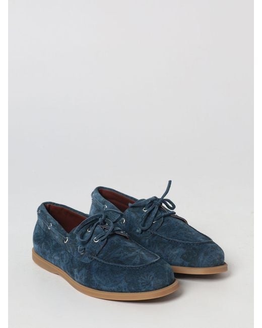 Etro Blue Paisley Print Suede Boat Loafers for men