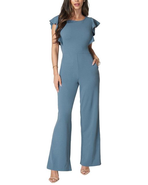 Bebe Blue Flutter Sleeve Core Jumpsuit