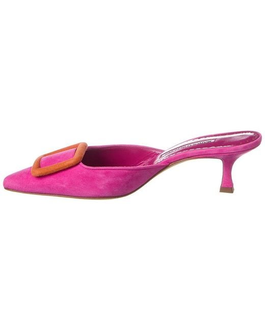 Manolo Blahnik Pink Maysalebi 50 Suede Mule