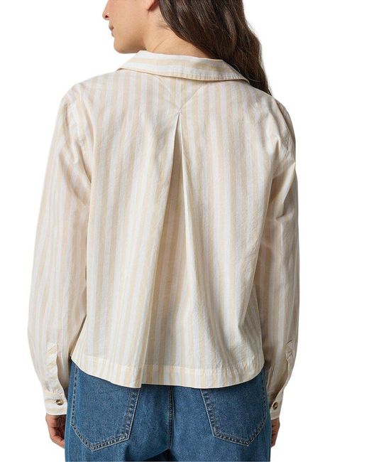 Lilla P Natural Striped Split Neck Collared Shirt