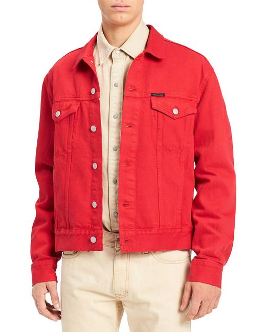 Calvin Klein Cotton Denim Trucker Jacket in Red for Men | Lyst Canada
