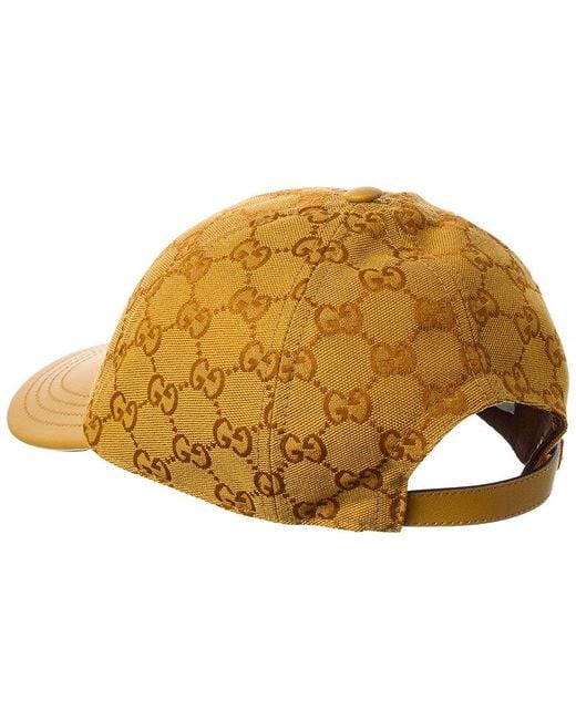 Gucci Natural Gg Canvas & Leather Baseball Cap