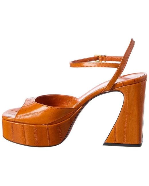 Fendi Orange Arco Leather Platform Sandal