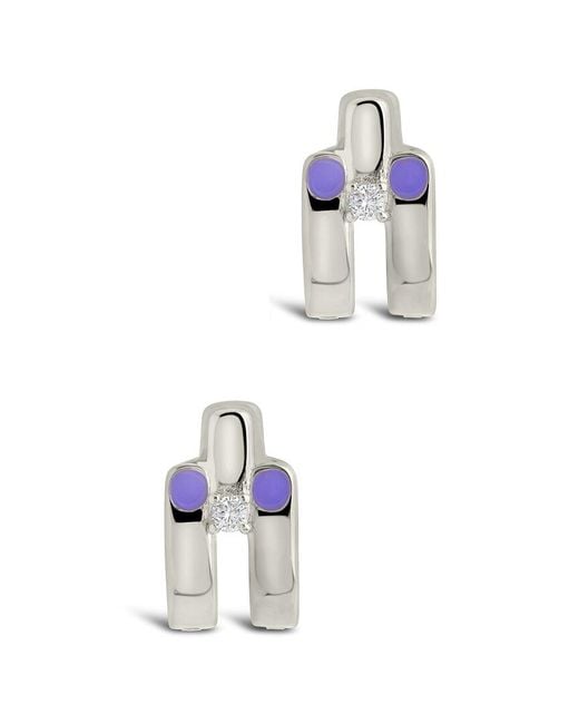 Sterling Forever Multicolor Rhodium Plated Cz Zella Huggie Hoops