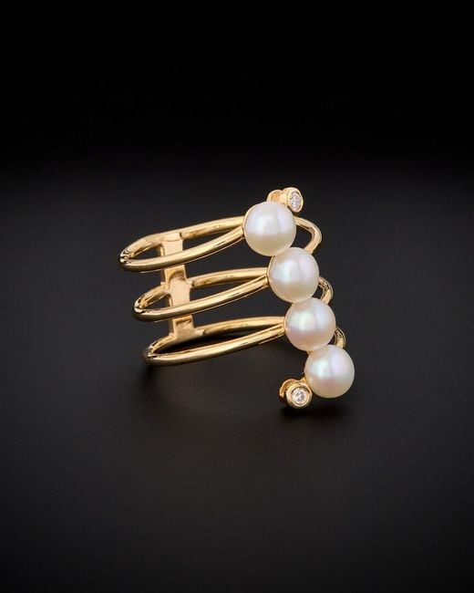 Italian Gold Black 18k 0.04 Ct. Tw. Diamond Pearl Ring