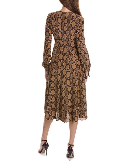 Michael Kors Brown Flare Snakeskin-print Midi-dress