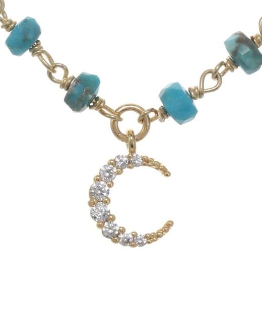 Rachel Reinhardt Jewelry Blue 14k Over Silver Turquoise Cz Moon Pendant Necklace