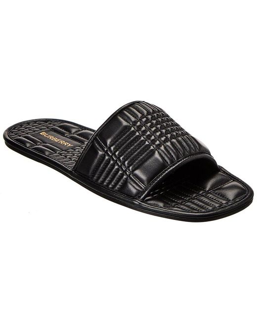 Burberry Black Embroidered Detail Quilted Leather Slide
