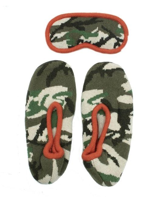 Portolano Green Ballerina Slippers And Eyemask In Camouflage Design