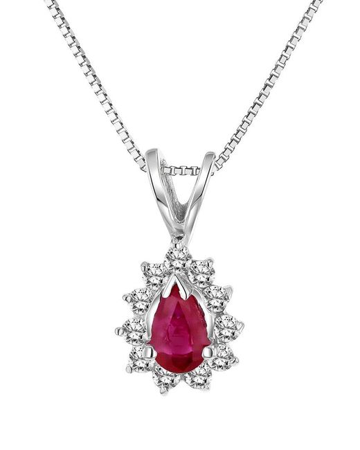 Diana M White Fine Jewelry 14k 0.35 Ct. Tw. Diamond & Ruby Pendant Necklace