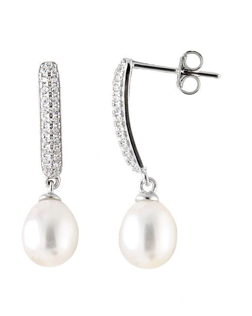 Splendid White Rhodium Over Silver 7-8mm Pearl Earrings