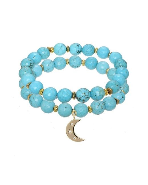 Rachel Reinhardt Jewelry Blue 14k Over Silver Turquoise Cz Moon Pendant Bracelet