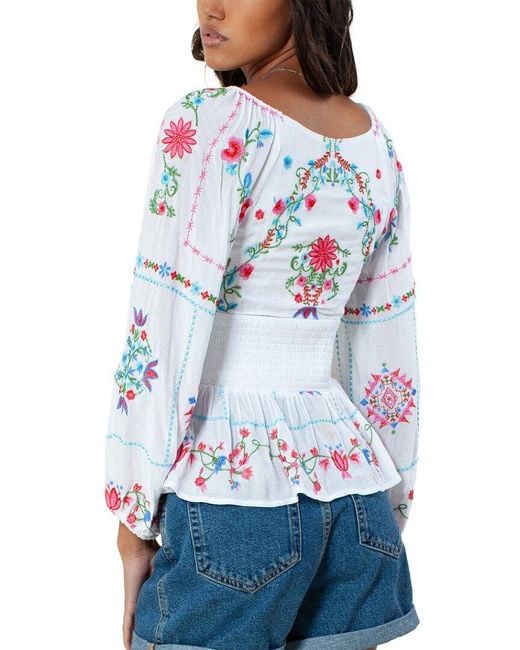 Hale Bob Blue Embroidered Smocked Top