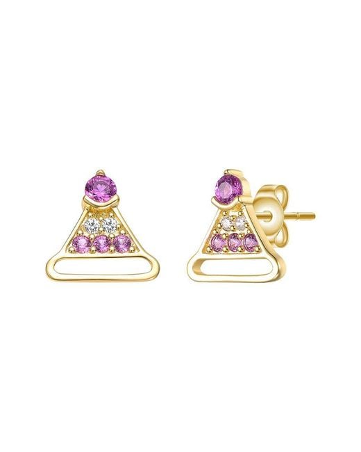 Rachel Glauber Metallic 14K Plated Cz Triangular Earrings